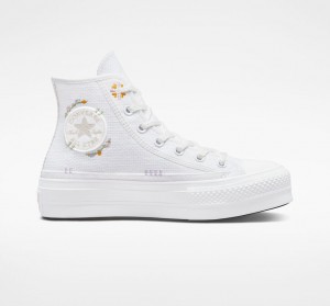 Converse Chuck Taylor All Star Lift Platform Autumn Embroidery Fehér | 942MCFSXR