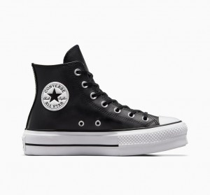 Converse Chuck Taylor All Star Lift Platform Bőr Fekete Fekete Fehér | 469ZYXNGD