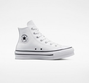 Converse Chuck Taylor All Star Lift Platform Bőr Fehér Fekete | 342EWGRZQ