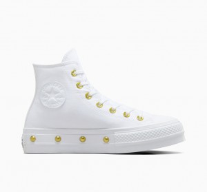 Converse Chuck Taylor All Star Lift Platform Star Studded Fehér Fehér Arany | 961QHUCEP