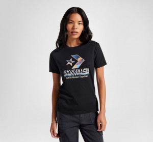 Converse Star Chevron Mountain Grafika T-Shirt Fekete | 298TYNZMW