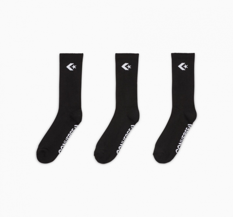 Converse 3-Pack Embroidered Crew Socks Fekete | 978BKAXZN