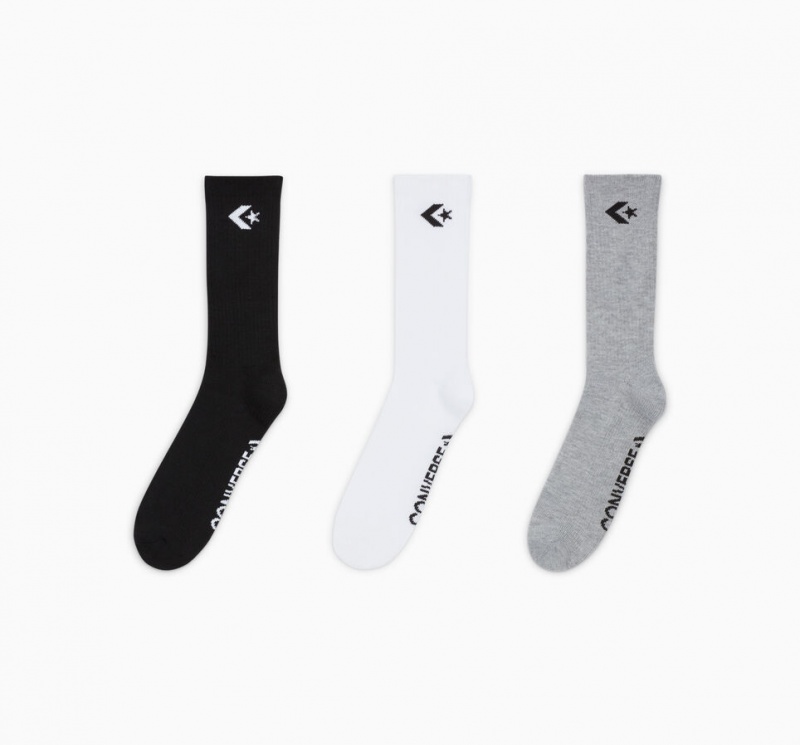 Converse 3-Pack Embroidered Crew Socks Fekete Fehér Szürke | 541FBSLTC