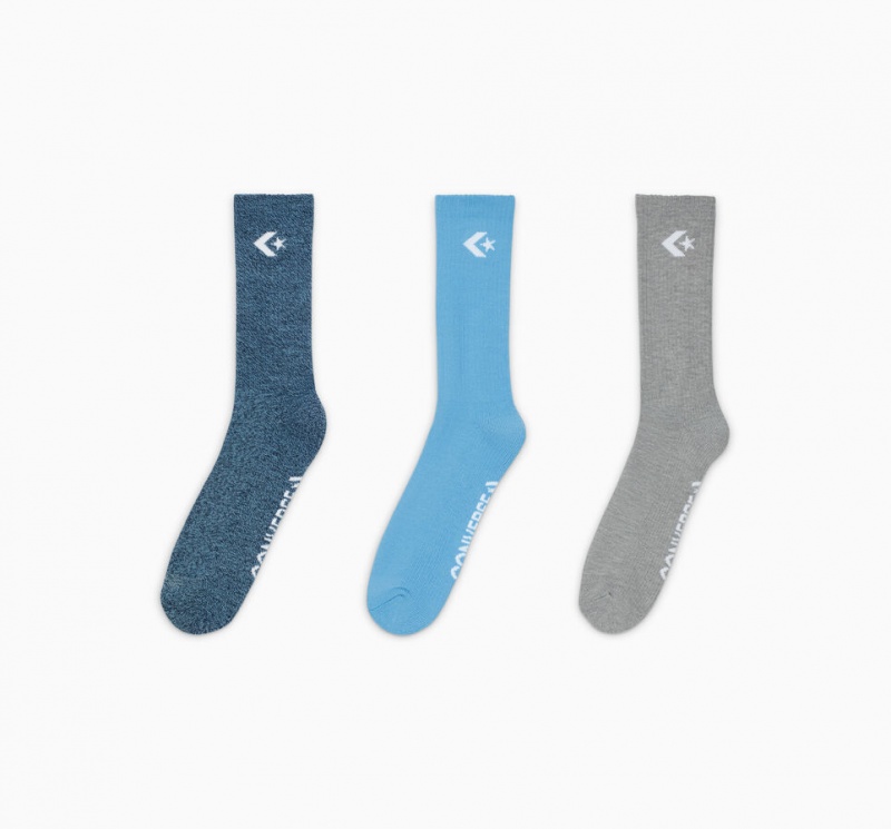 Converse 3-Pack Embroidered Crew Socks Kék Kék | 395KTPMNV