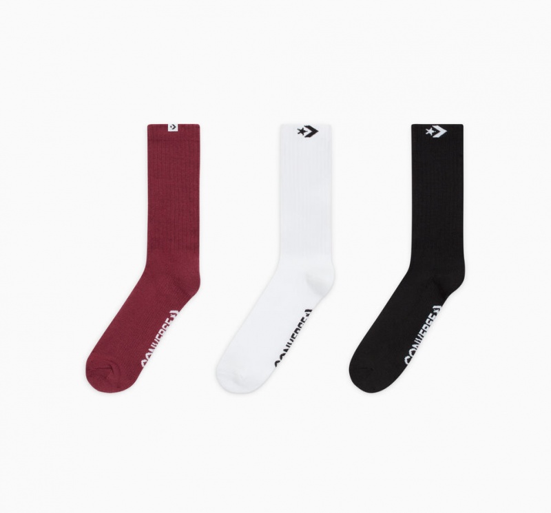 Converse 3-Pack Star Chevron Woven Loop Crew Socks Piros Fehér Fekete | 806HCPLBZ