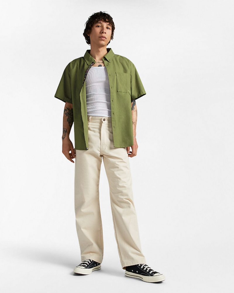 Converse Basic Woven Rövid Sleeve Shirt Zöld | 092RDMCNJ