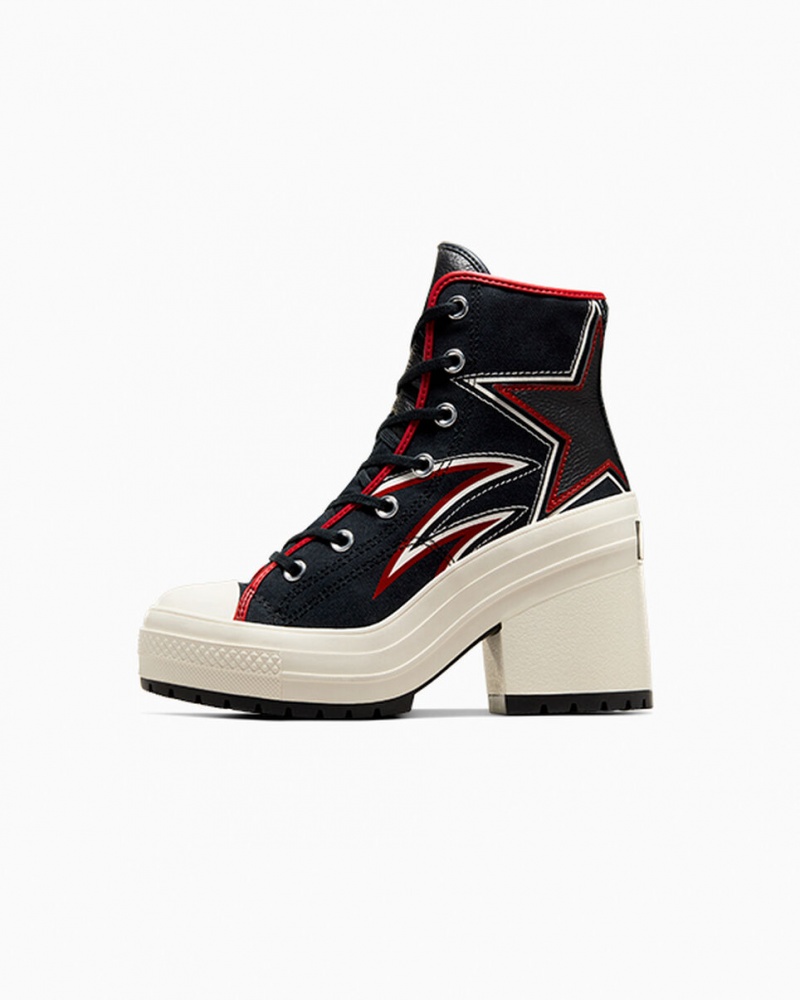 Converse Chuck 70 De Luxe Heel Moto Fekete Piros | 735XWZGUS