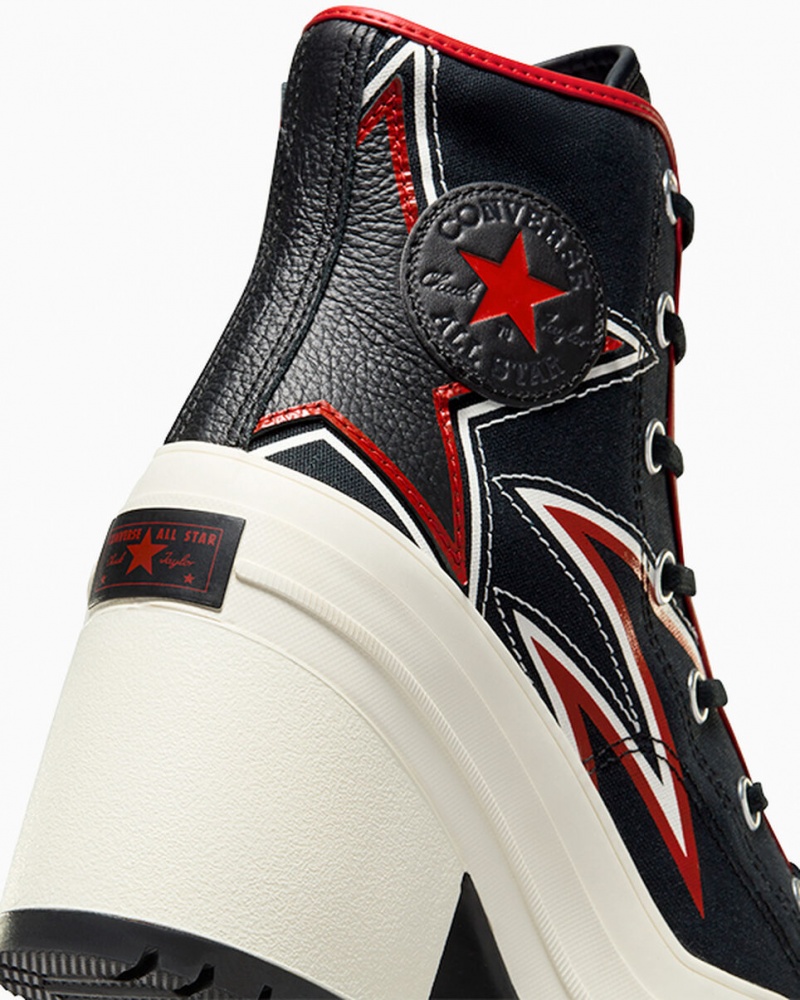 Converse Chuck 70 De Luxe Heel Moto Fekete Piros | 735XWZGUS