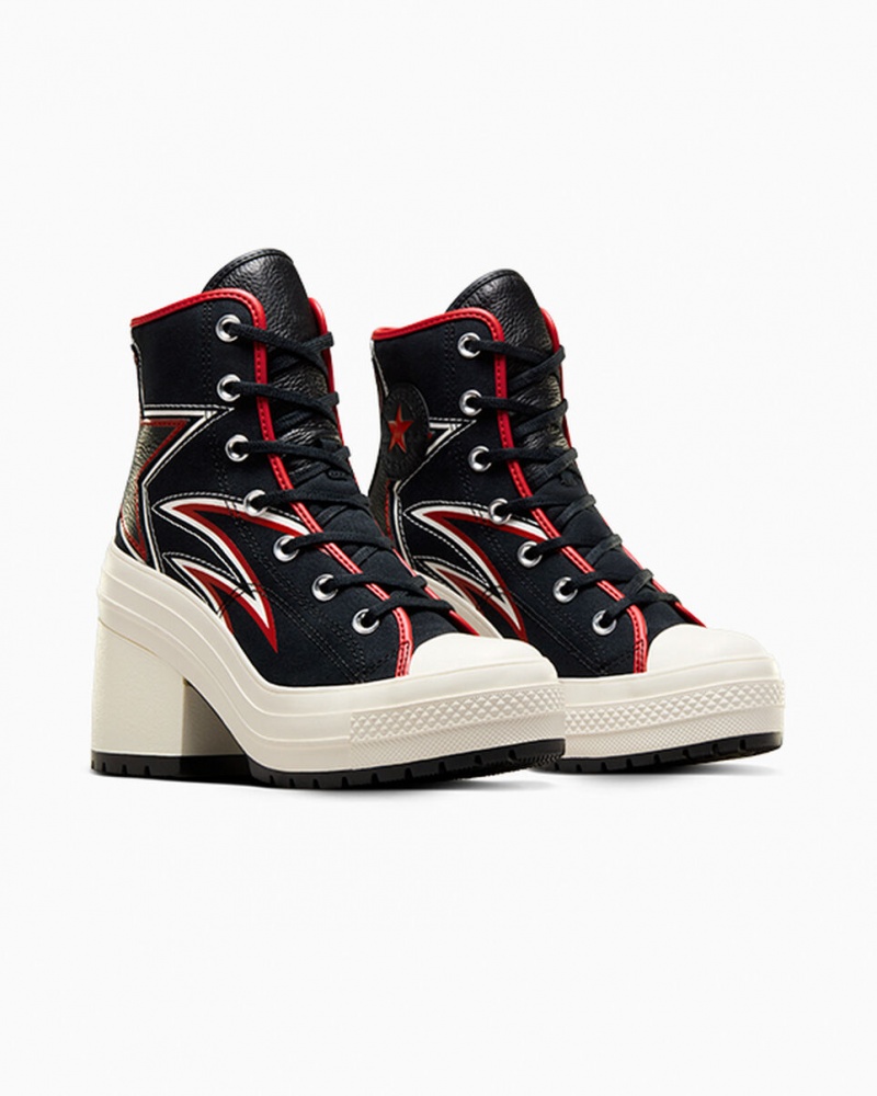 Converse Chuck 70 De Luxe Heel Moto Fekete Piros | 735XWZGUS