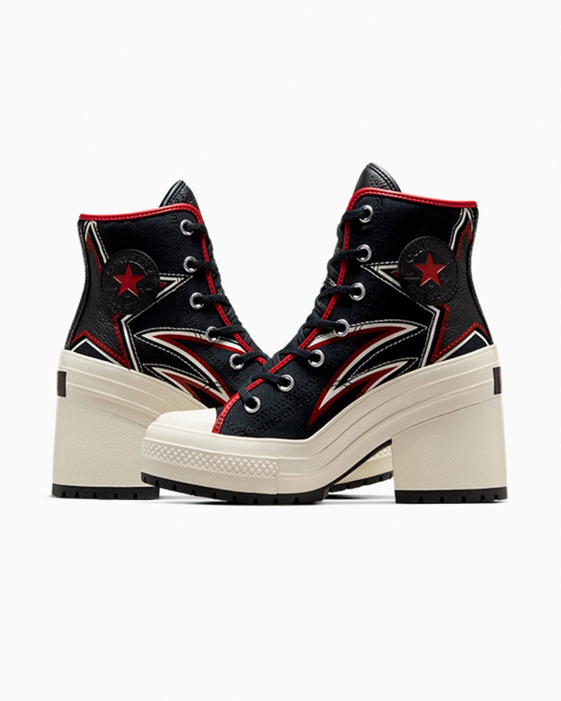 Converse Chuck 70 De Luxe Heel Moto Fekete Piros | 735XWZGUS