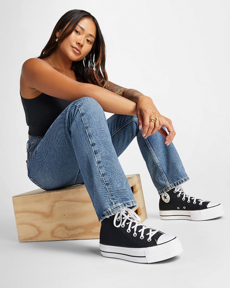 Converse Chuck Taylor All Star Lift Platform Fekete Fehér Fehér | 780IHVLJT