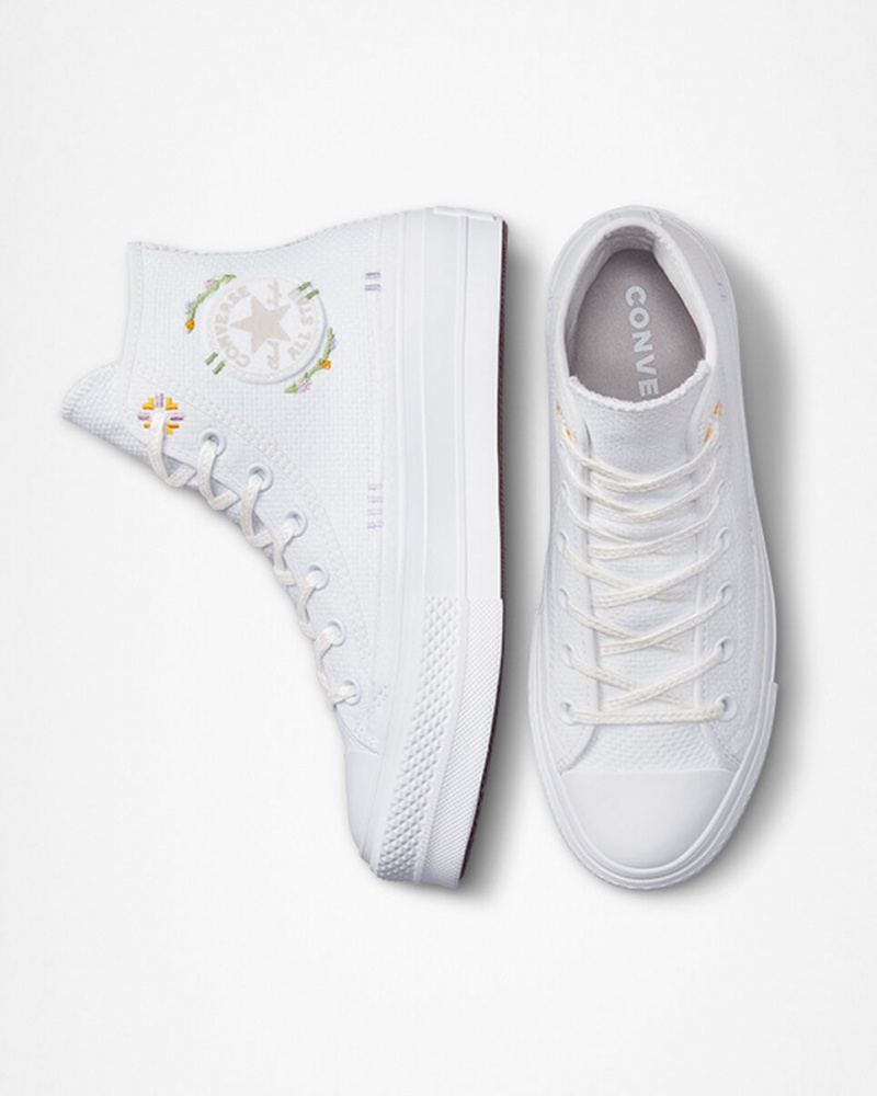 Converse Chuck Taylor All Star Lift Platform Autumn Embroidery Fehér | 942MCFSXR