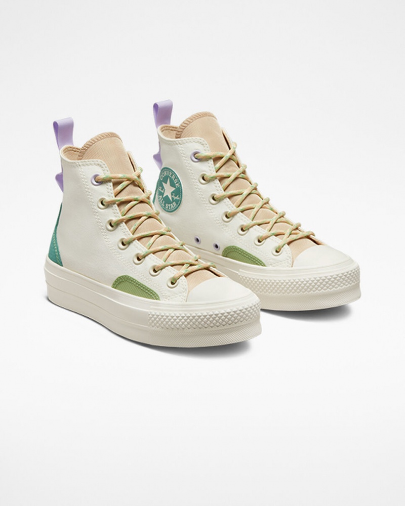 Converse Chuck Taylor All Star Lift Platform Colorblock Overlay Egret / Oat Milk / Algae Coast | 701YNTFAQ