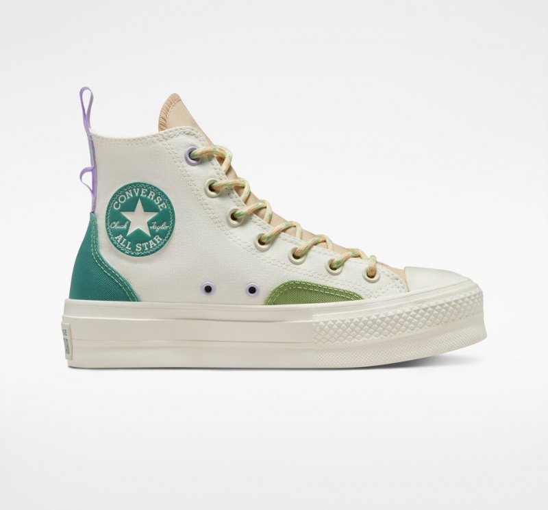 Converse Chuck Taylor All Star Lift Platform Colorblock Overlay Egret / Oat Milk / Algae Coast | 701YNTFAQ