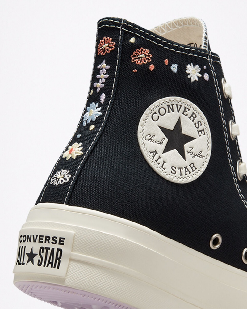 Converse Chuck Taylor All Star Lift Platform Embroidered Floral Fekete | 245FBOEDR