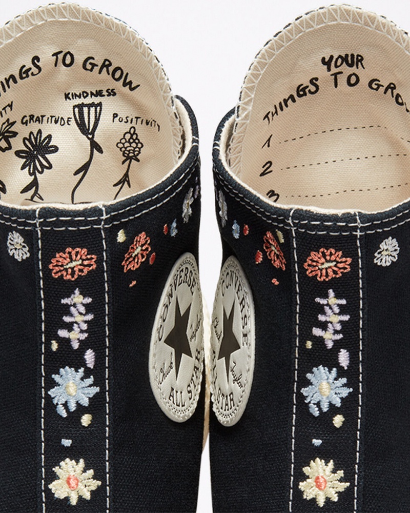 Converse Chuck Taylor All Star Lift Platform Embroidered Floral Fekete | 245FBOEDR