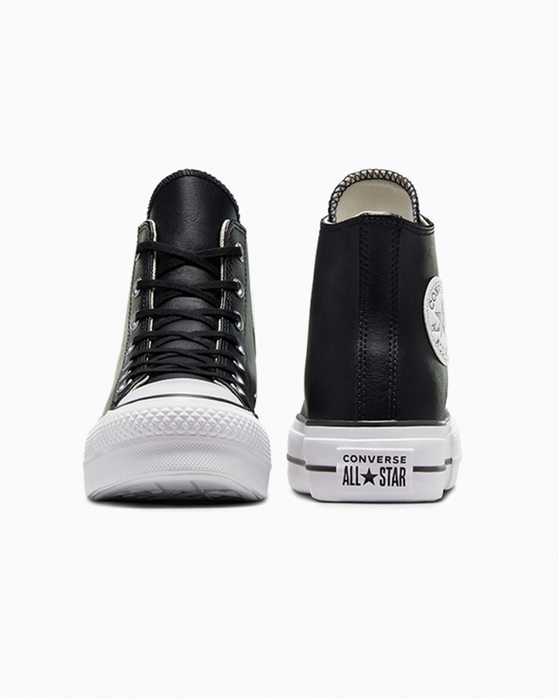 Converse Chuck Taylor All Star Lift Platform Bőr Fekete Fekete Fehér | 469ZYXNGD