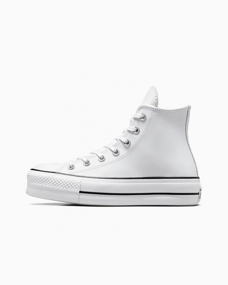 Converse Chuck Taylor All Star Lift Platform Bőr Fehér Fekete Fehér | 843ZCHQJT