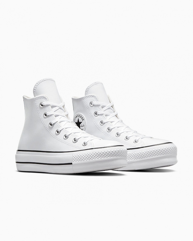 Converse Chuck Taylor All Star Lift Platform Bőr Fehér Fekete Fehér | 843ZCHQJT