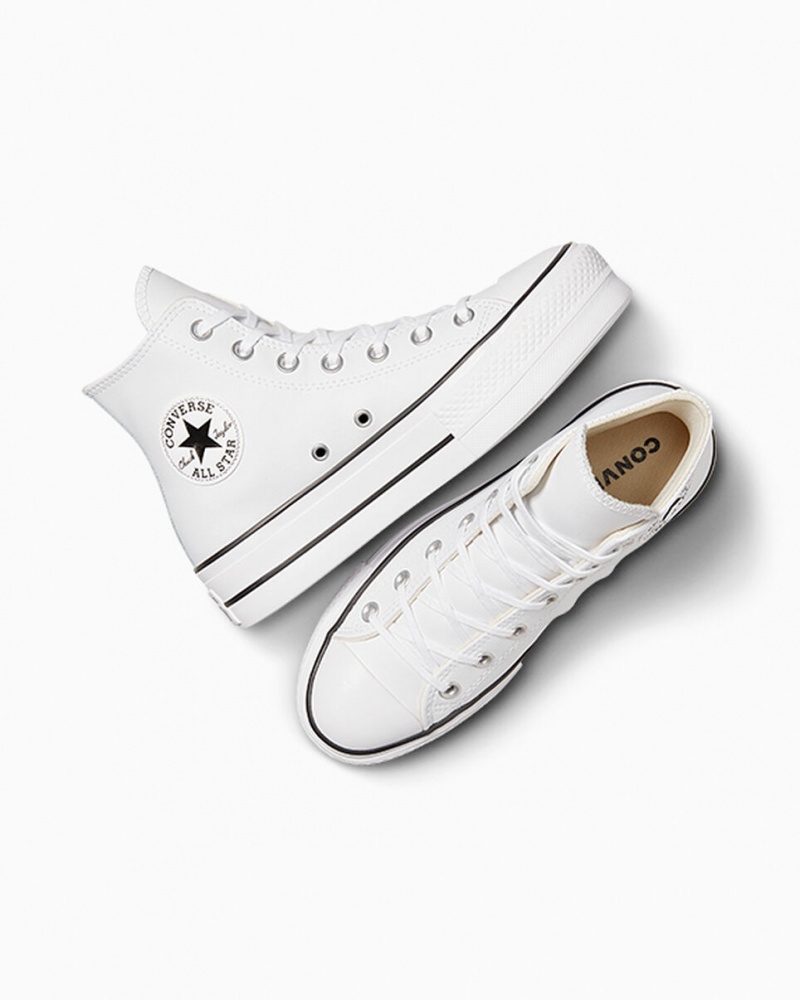 Converse Chuck Taylor All Star Lift Platform Bőr Fehér Fekete Fehér | 843ZCHQJT