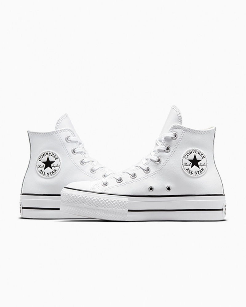 Converse Chuck Taylor All Star Lift Platform Bőr Fehér Fekete Fehér | 843ZCHQJT