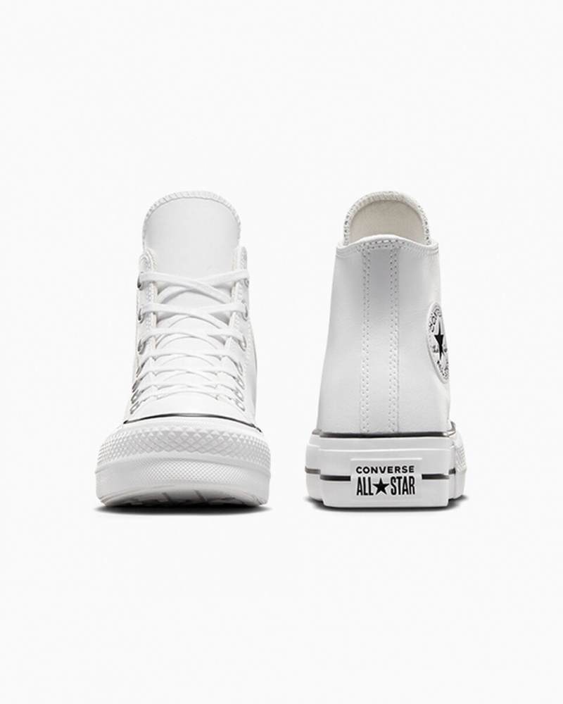 Converse Chuck Taylor All Star Lift Platform Bőr Fehér Fekete Fehér | 843ZCHQJT