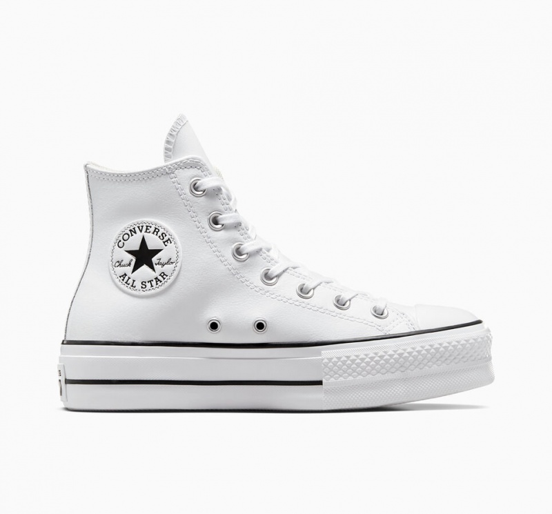 Converse Chuck Taylor All Star Lift Platform Bőr Fehér Fekete Fehér | 843ZCHQJT