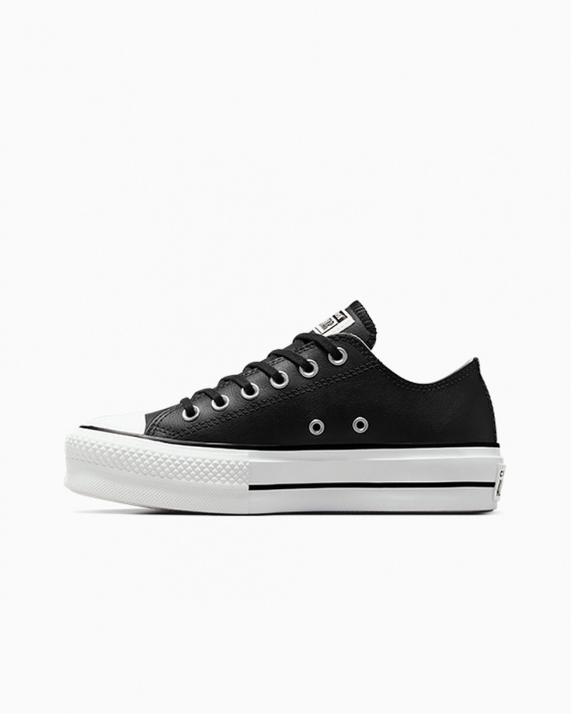 Converse Chuck Taylor All Star Lift Platform Bőr Fekete Fekete Fehér | 213MGLFRN