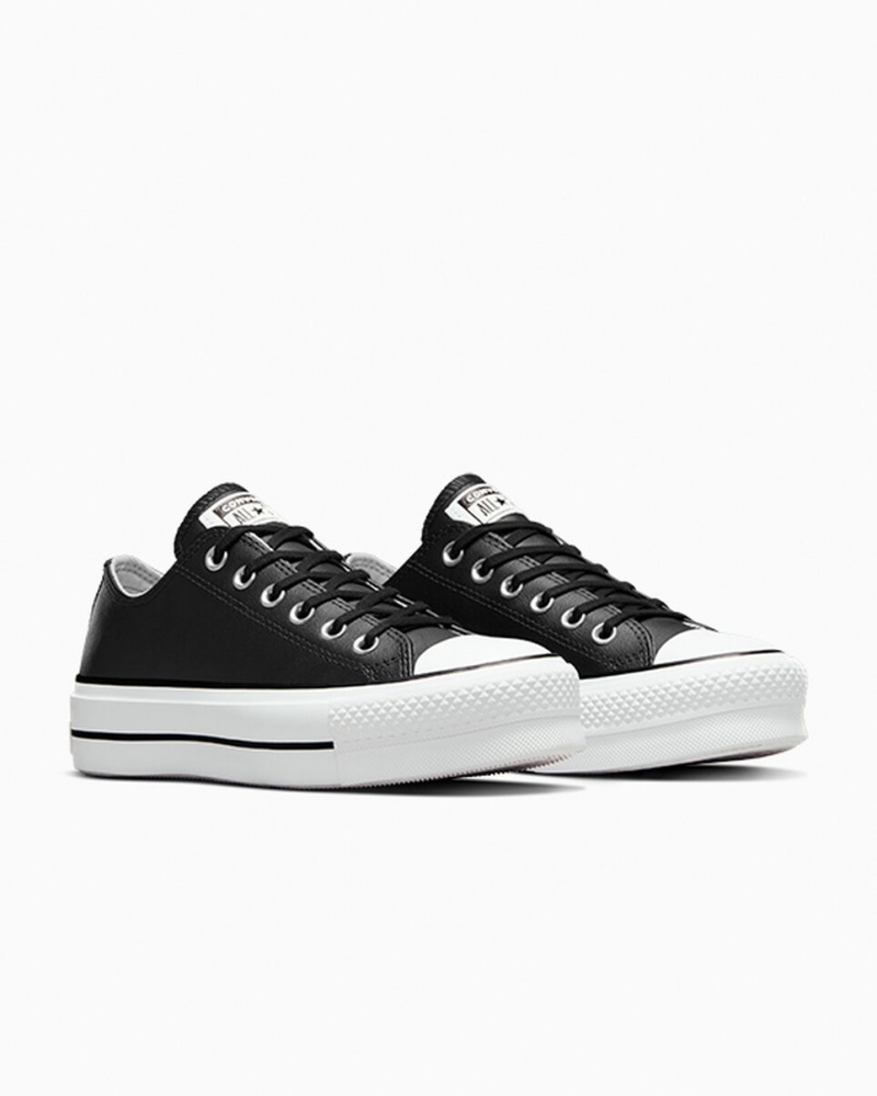 Converse Chuck Taylor All Star Lift Platform Bőr Fekete Fekete Fehér | 213MGLFRN