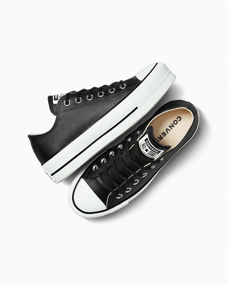 Converse Chuck Taylor All Star Lift Platform Bőr Fekete Fekete Fehér | 213MGLFRN