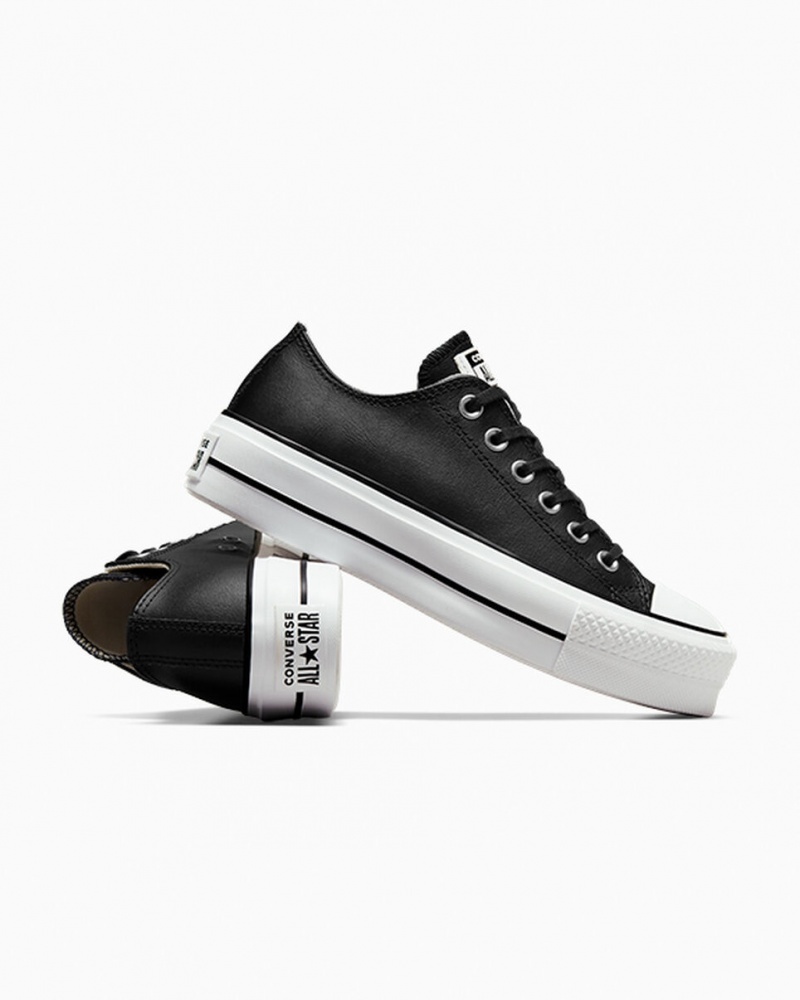 Converse Chuck Taylor All Star Lift Platform Bőr Fekete Fekete Fehér | 213MGLFRN