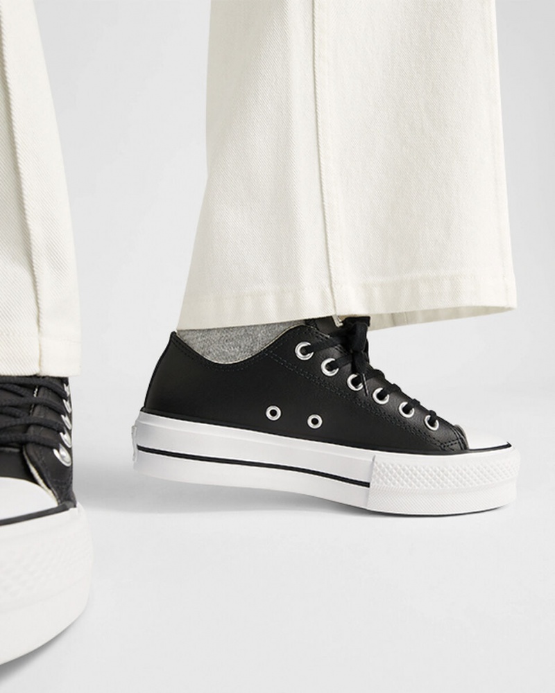 Converse Chuck Taylor All Star Lift Platform Bőr Fekete Fekete Fehér | 213MGLFRN