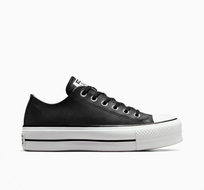 Converse Chuck Taylor All Star Lift Platform Bőr Fekete Fekete Fehér | 213MGLFRN