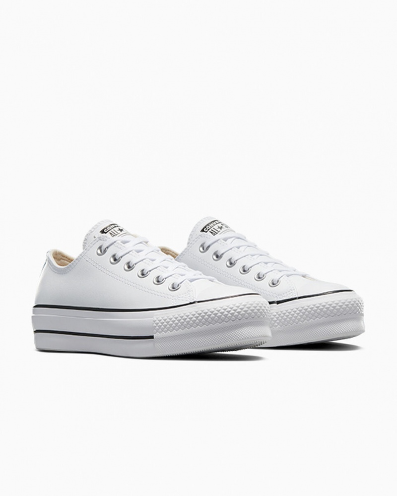 Converse Chuck Taylor All Star Lift Platform Bőr Fehér Fekete Fehér | 382DOLTYJ