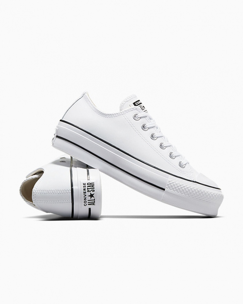 Converse Chuck Taylor All Star Lift Platform Bőr Fehér Fekete Fehér | 382DOLTYJ