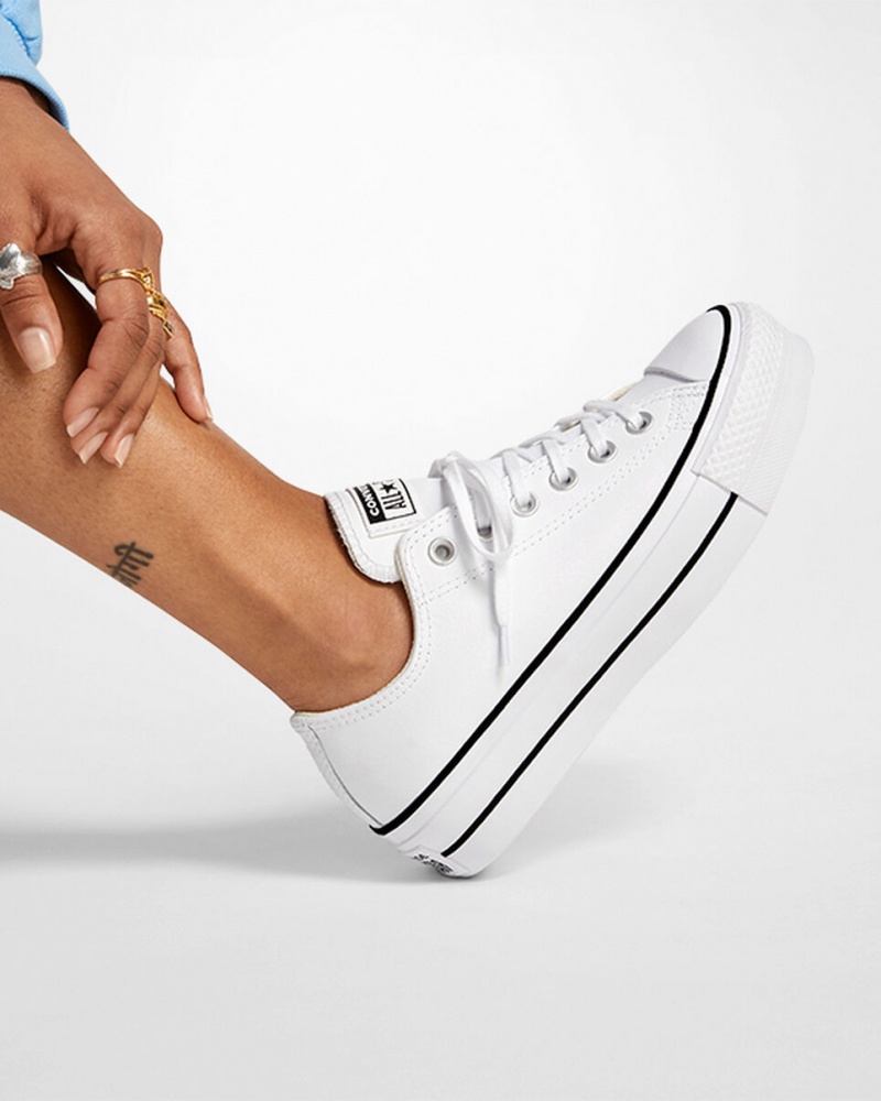 Converse Chuck Taylor All Star Lift Platform Bőr Fehér Fekete Fehér | 382DOLTYJ