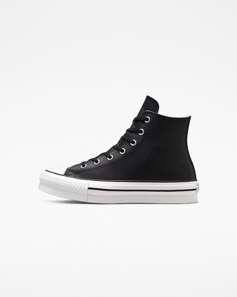 Converse Chuck Taylor All Star Lift Platform Bőr Fekete Fehér | 642VASMWX