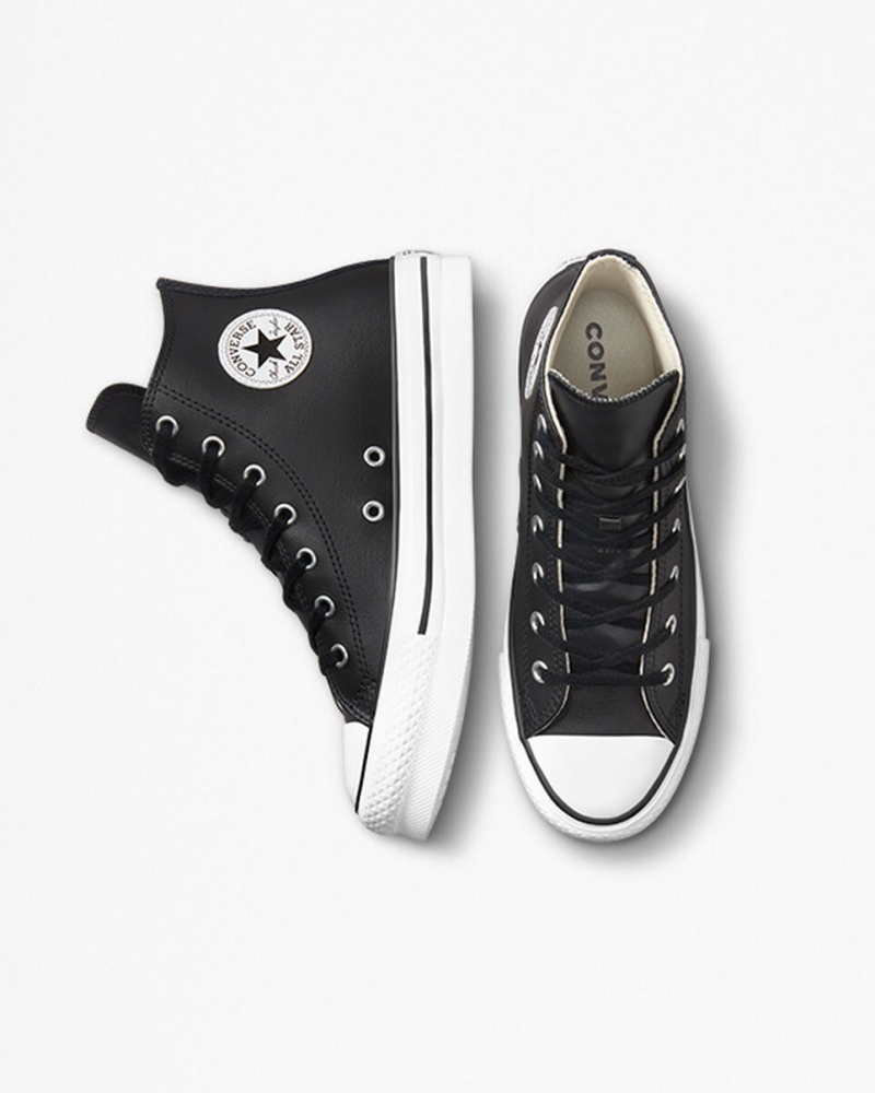 Converse Chuck Taylor All Star Lift Platform Bőr Fekete Fehér | 642VASMWX