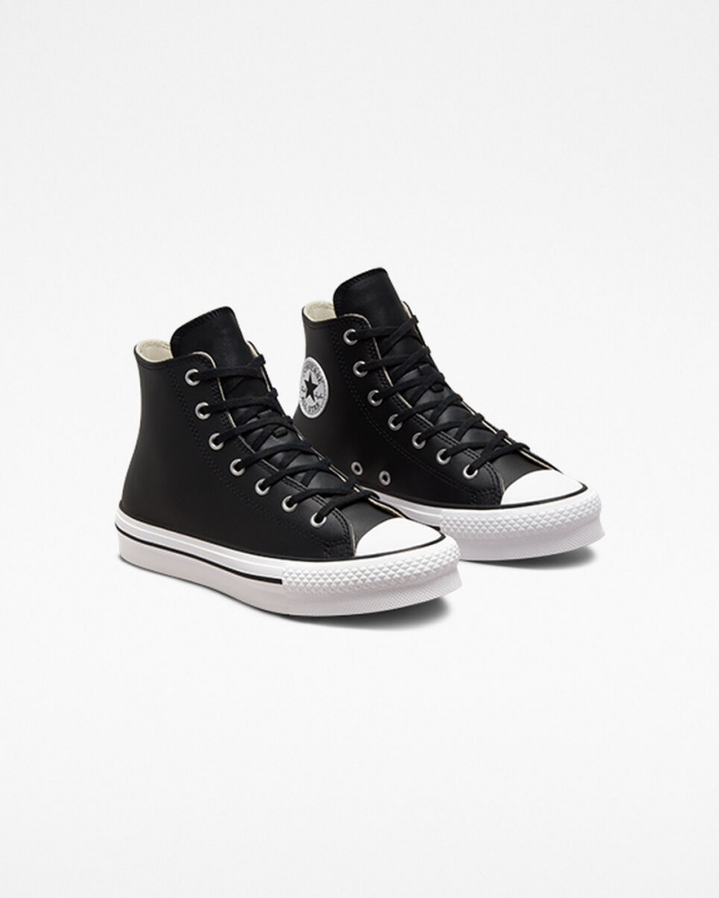 Converse Chuck Taylor All Star Lift Platform Bőr Fekete Fehér | 642VASMWX