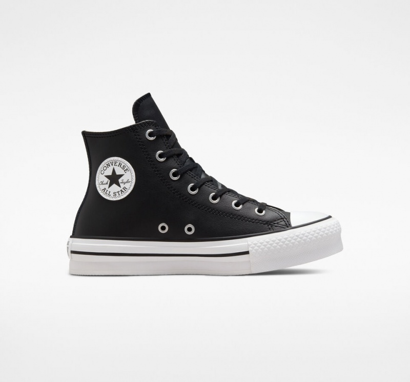 Converse Chuck Taylor All Star Lift Platform Bőr Fekete Fehér | 642VASMWX