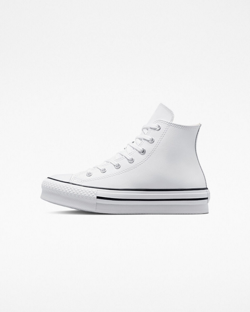 Converse Chuck Taylor All Star Lift Platform Bőr Fehér Fekete | 319YAUBGD