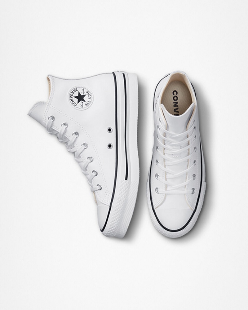 Converse Chuck Taylor All Star Lift Platform Bőr Fehér Fekete | 319YAUBGD