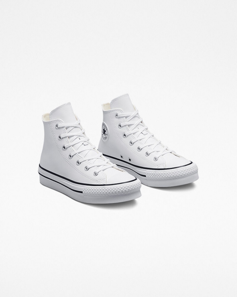 Converse Chuck Taylor All Star Lift Platform Bőr Fehér Fekete | 319YAUBGD