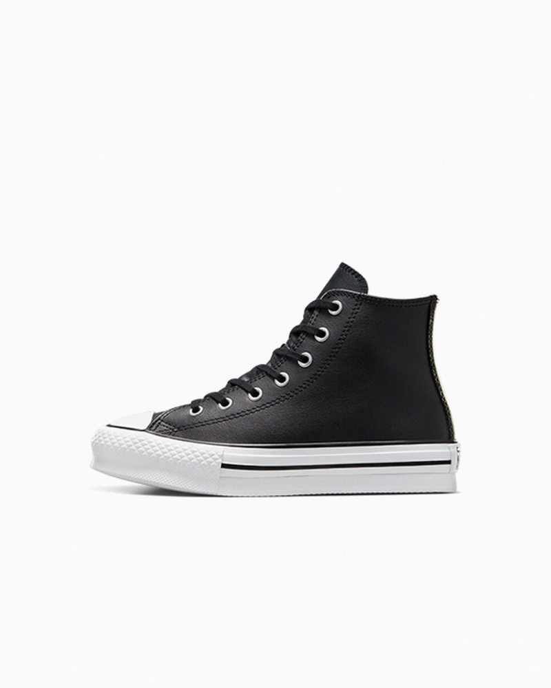 Converse Chuck Taylor All Star Lift Platform Bőr Fekete Fehér | 937WOEJMB