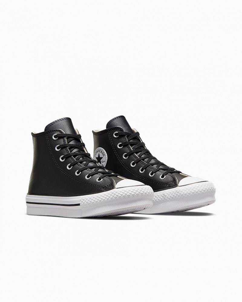 Converse Chuck Taylor All Star Lift Platform Bőr Fekete Fehér | 937WOEJMB