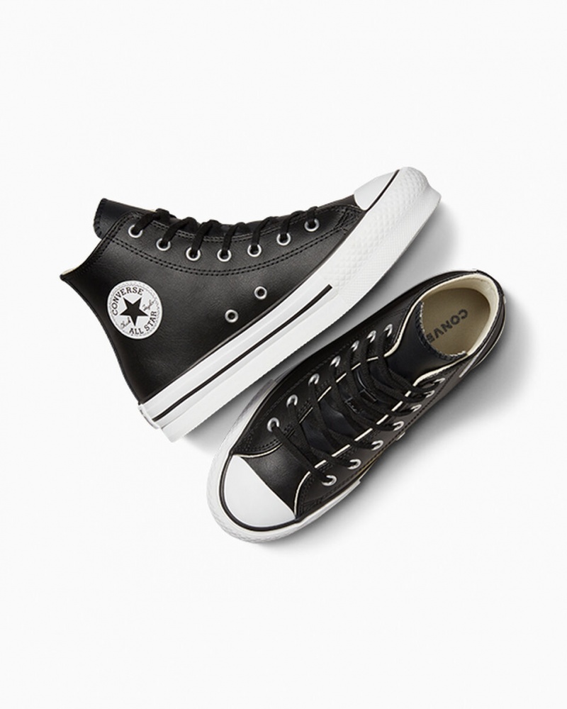 Converse Chuck Taylor All Star Lift Platform Bőr Fekete Fehér | 937WOEJMB