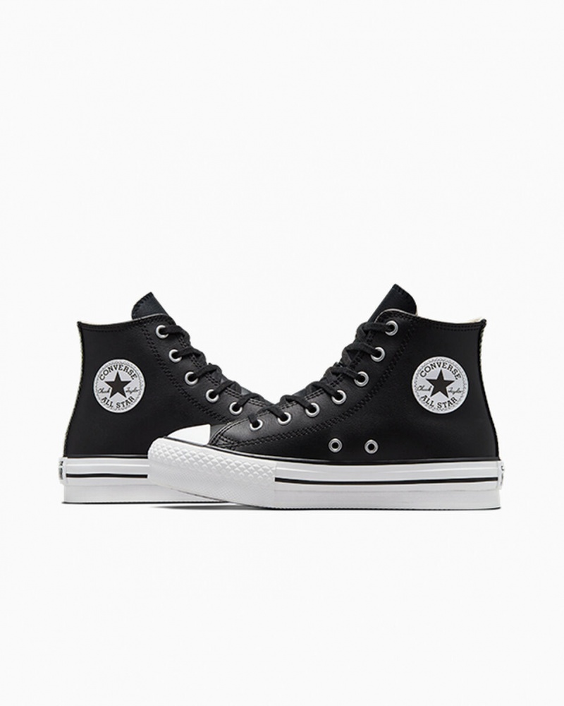 Converse Chuck Taylor All Star Lift Platform Bőr Fekete Fehér | 937WOEJMB