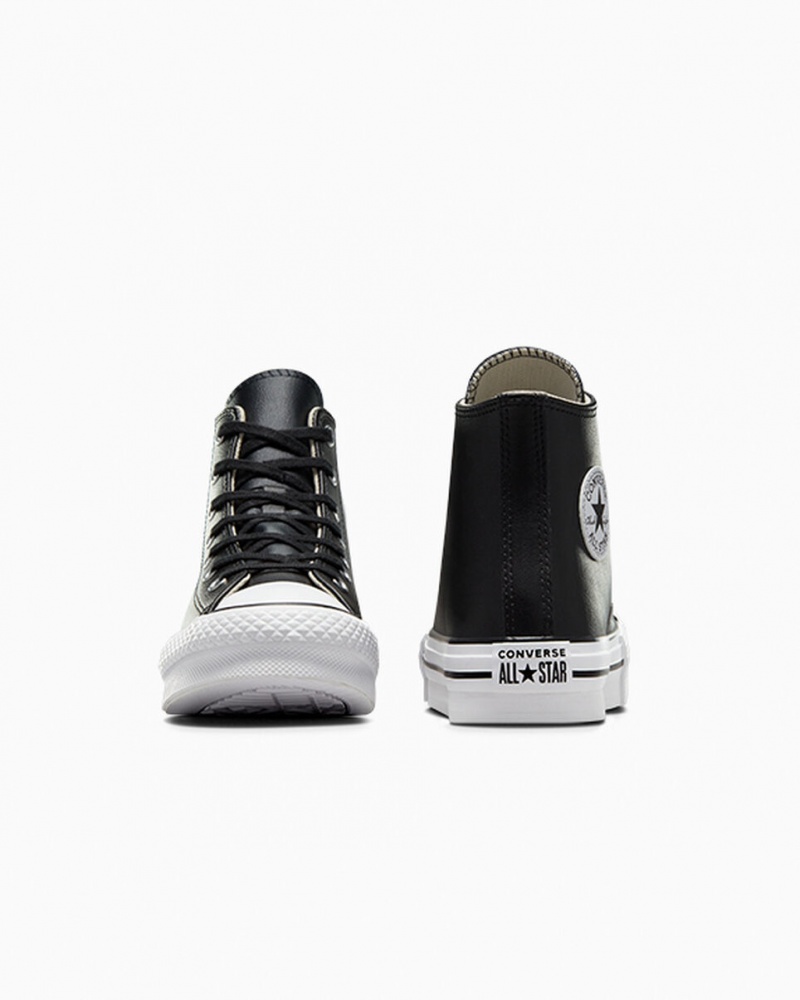 Converse Chuck Taylor All Star Lift Platform Bőr Fekete Fehér | 937WOEJMB