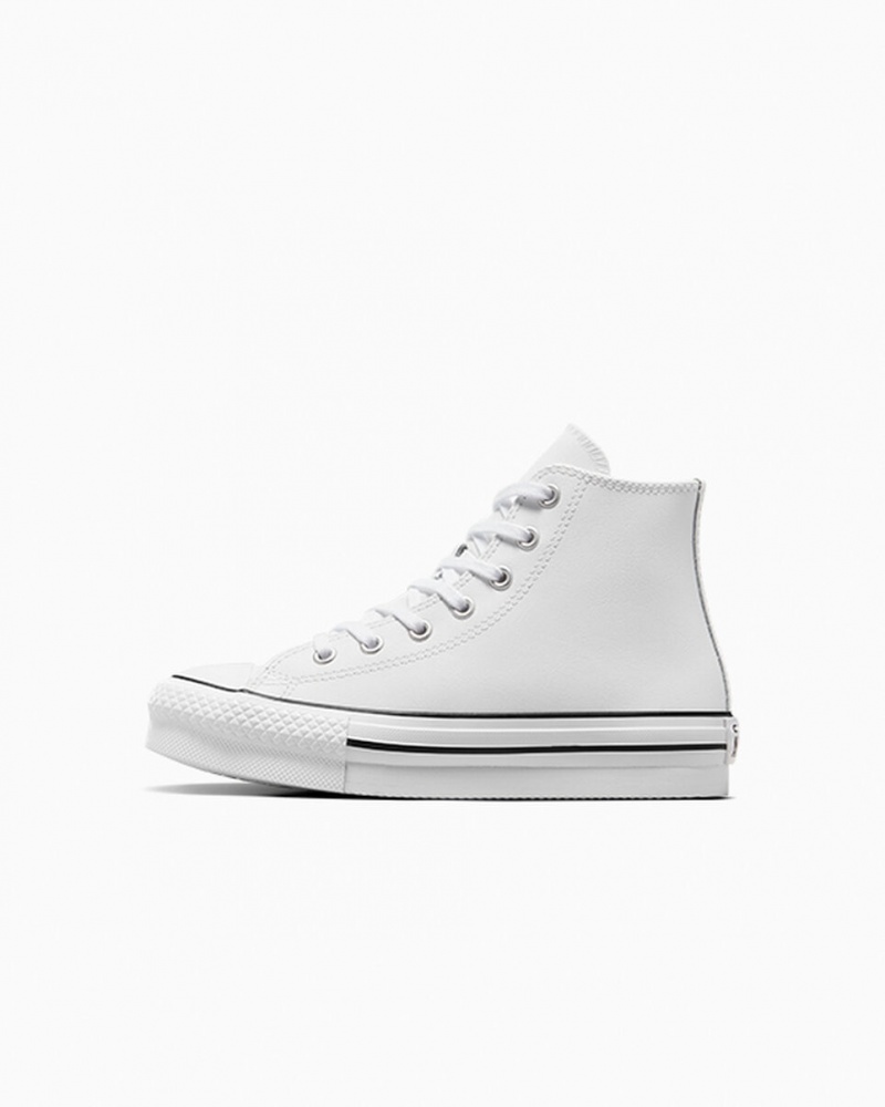 Converse Chuck Taylor All Star Lift Platform Bőr Fehér Fekete | 257QZHCTL