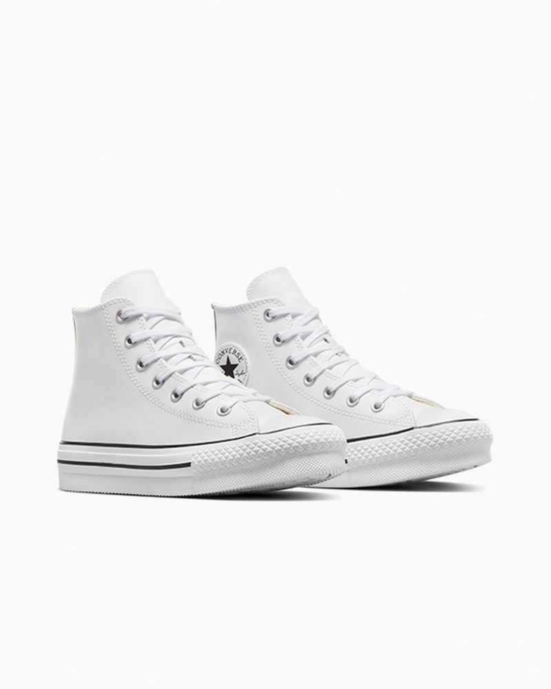 Converse Chuck Taylor All Star Lift Platform Bőr Fehér Fekete | 257QZHCTL